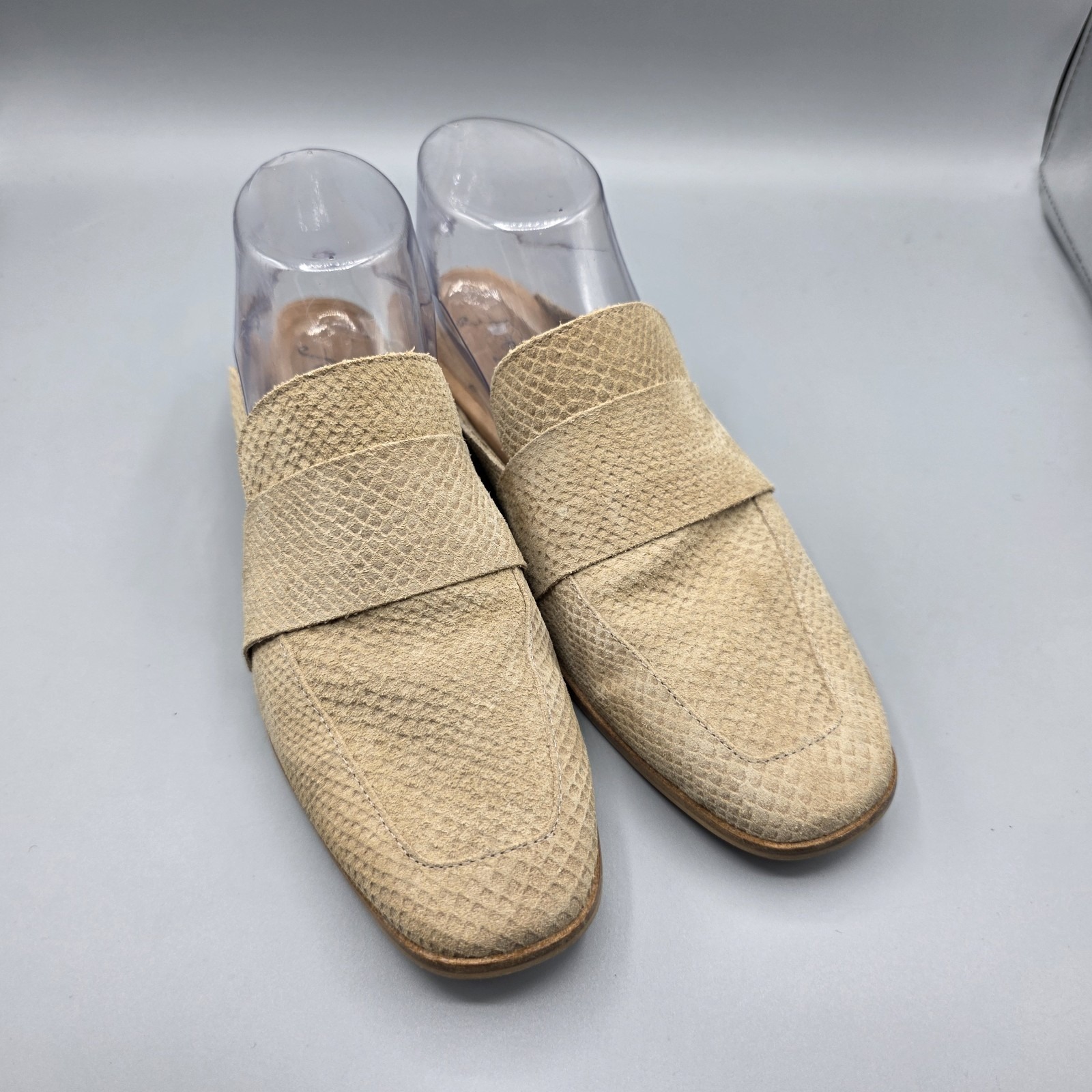 Free People At Ease Mules Shoes Womens 39.5 Beige Leather Snake Flats Loafers